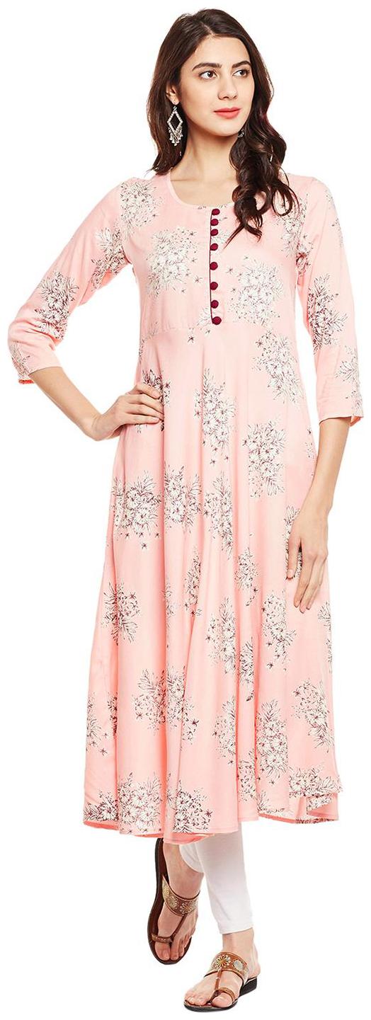 

Tissu Viscose Rayon Floral Printed Flared Kurta with Front Buttons