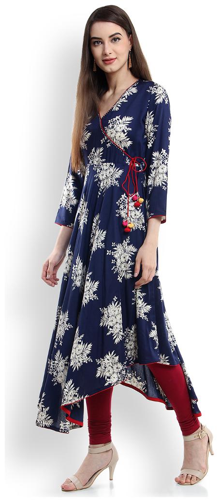 

Tissu Women Blue Floral Angrakha Kurta