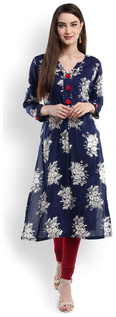 

Tissu Women Blue Floral Straight Kurta
