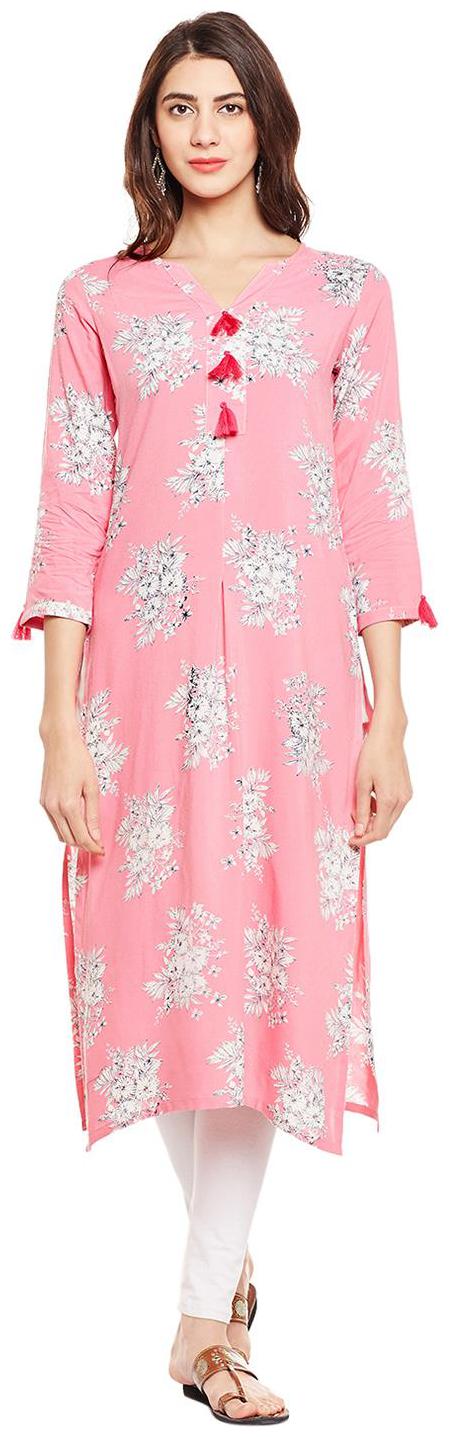 

Tissu Women Pink Floral Straight Kurta