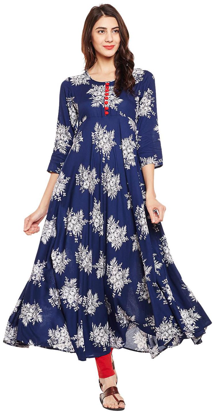 

Tissu Viscose Rayon Floral Printed Indigo Flared Kurta