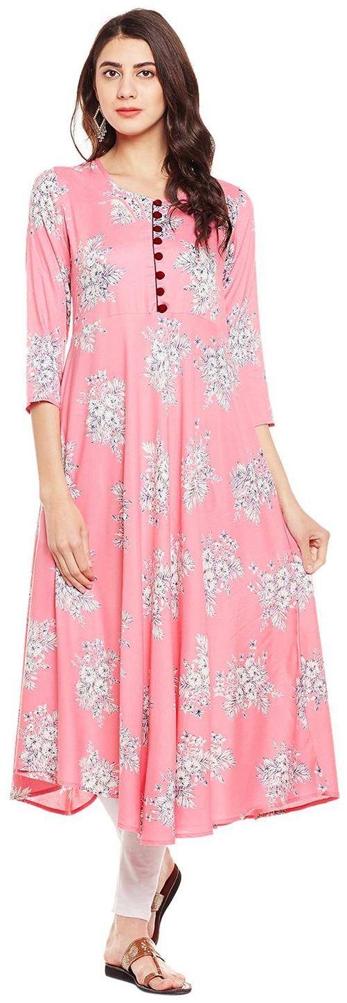 

Tissu Viscose Rayon Floral Printed Flared Kurta with Front Buttons