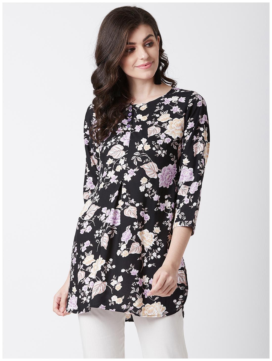 

Tissu Women Black Floral Straight Kurti