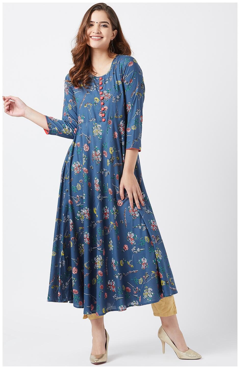 

Tissu Women Blue Rayon A Line Kurta