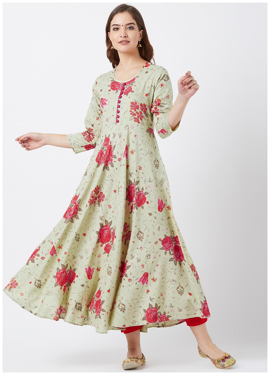 

Tissu Women Green Rayon A Line Kurta