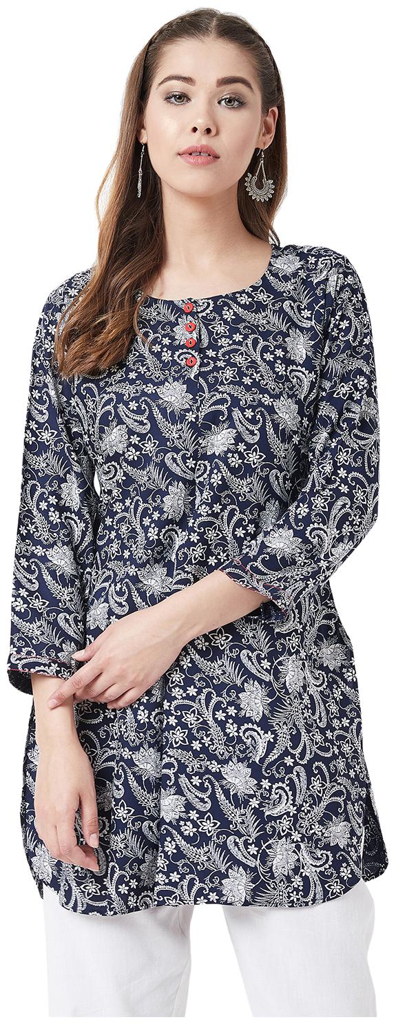 

Tissu Women Navy Blue Floral Straight Kurti