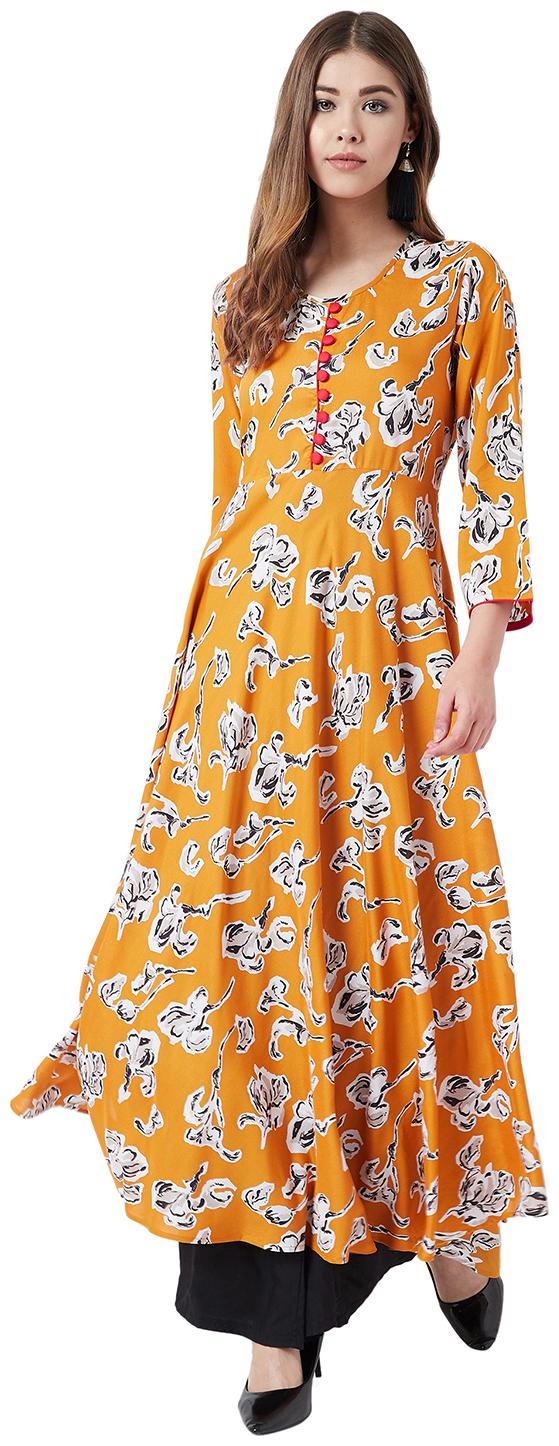 

Tissu Women Viscose Rayon Floral Yellow Kurta
