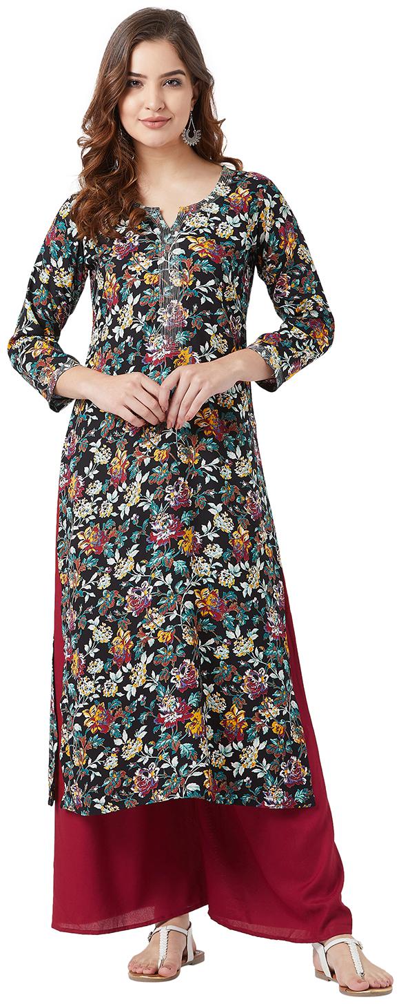 

Tissu Women Multi Floral Straight Kurta With Palazzo