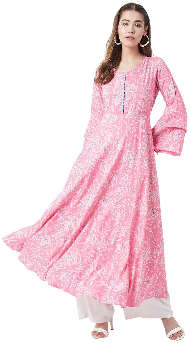 

Tissu Women Viscose Rayon Floral Pink Kurta
