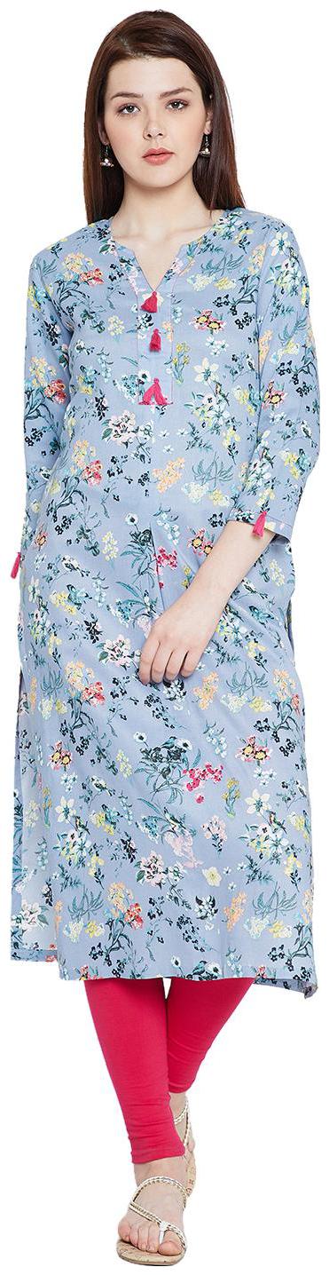 

Tissu Women Grey Floral Straight Kurta