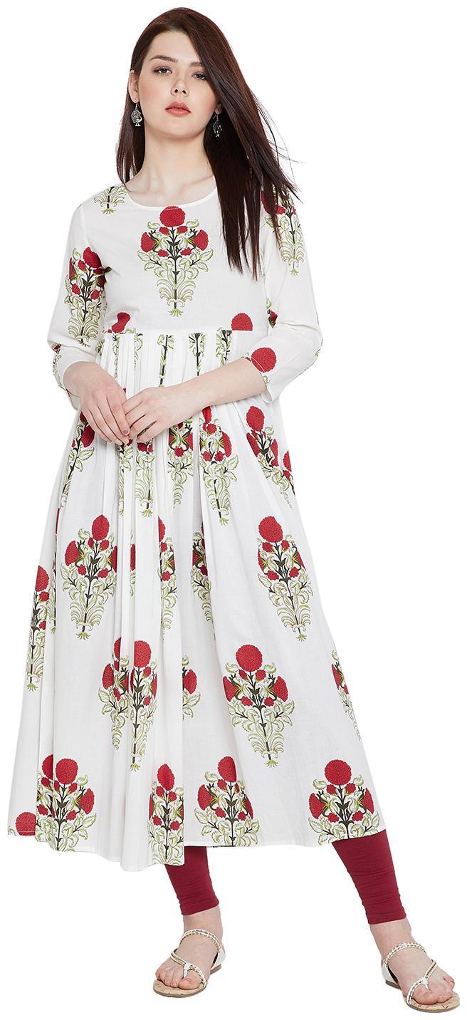 

Tissu Women s Floral Printed Flared Pleated Kurta