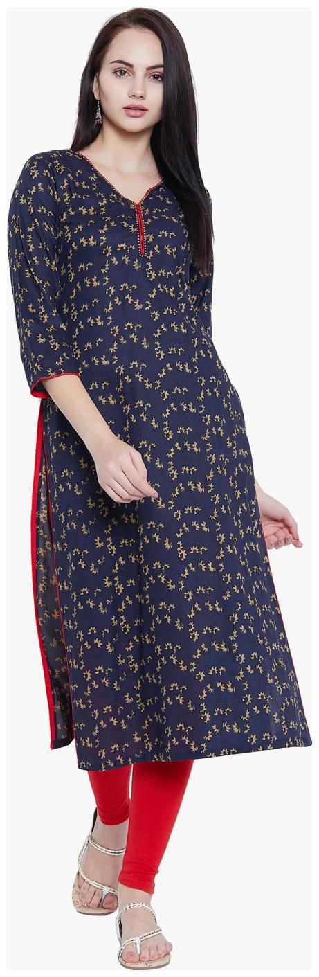 

Tissu Women Blue Printed Straight Kurta