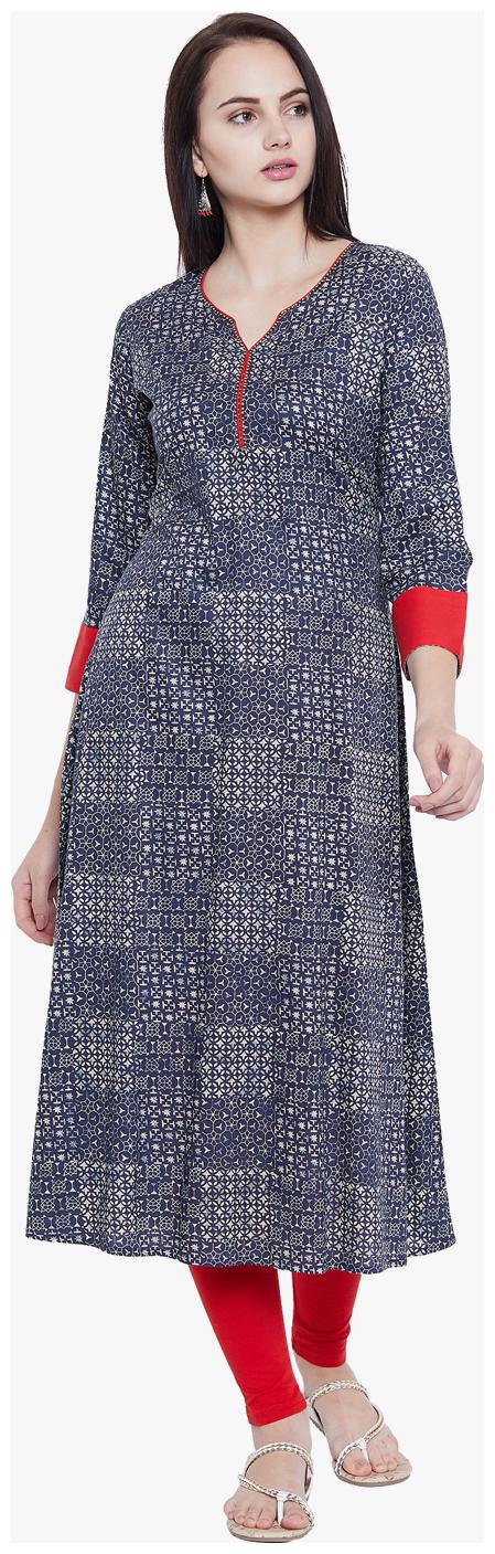 

Tissu Women s A-Line Printed Kurta With Handwork