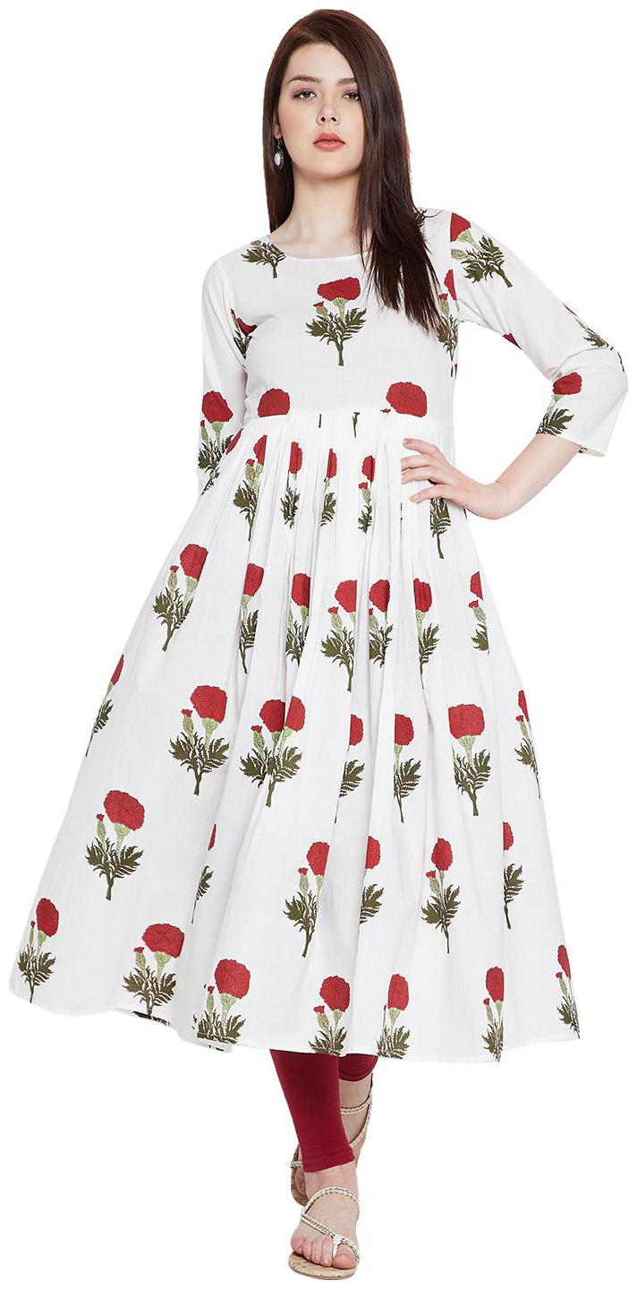 

Tissu Women s Floral Printed Flared Pleated Kurta