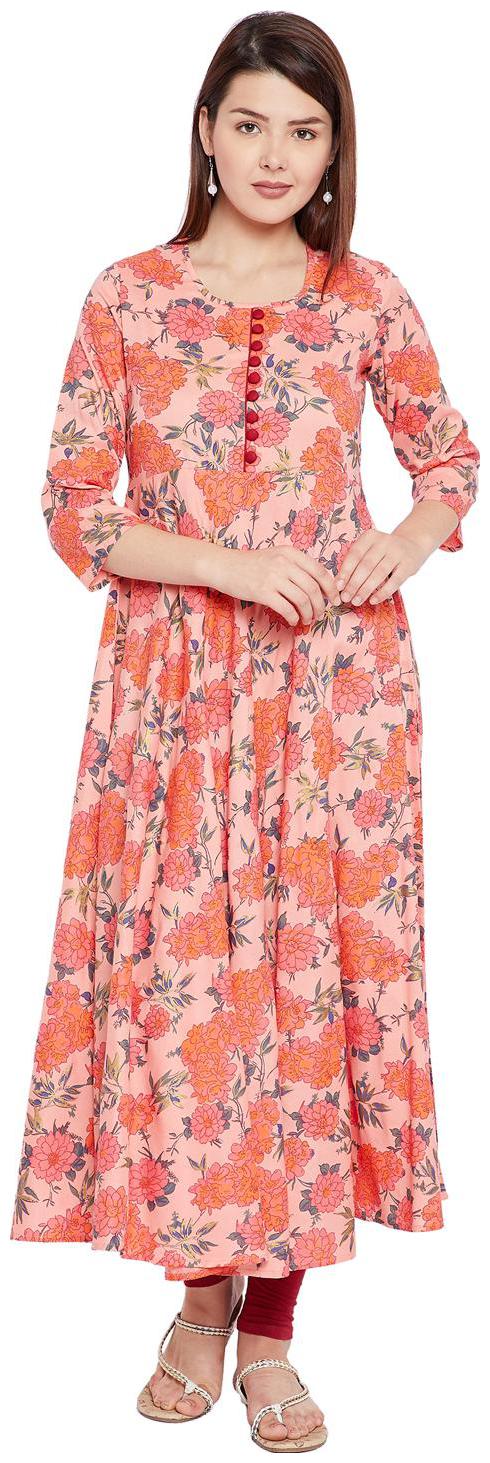 

Tissu Women Peach Multi Floral Printed Flared Kurta