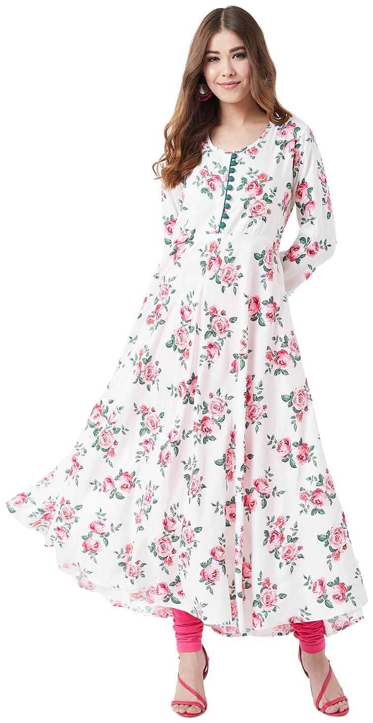 

Tissu Women Viscose Rayon Floral White Kurta