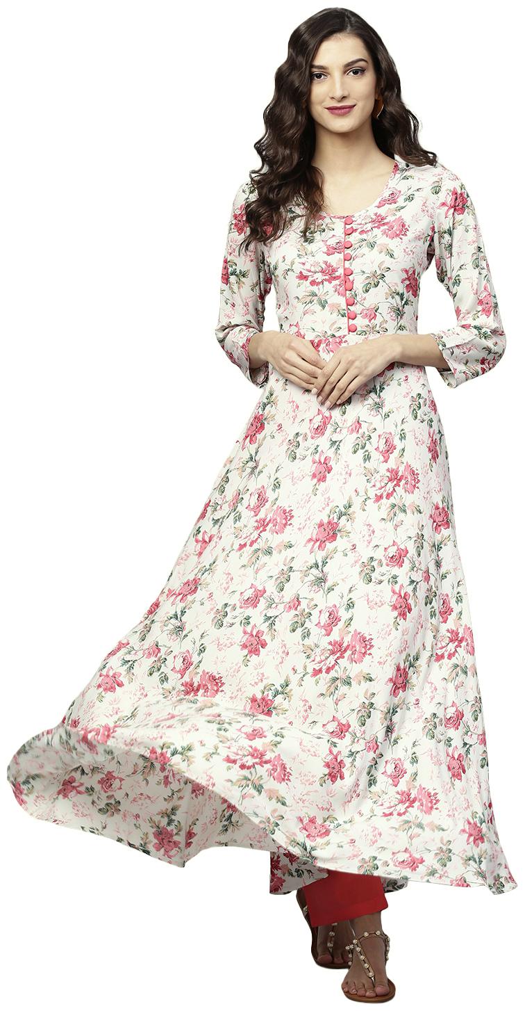 

Tissu Women Sage Green Pink Floral Printed Kurta With Pyjamas