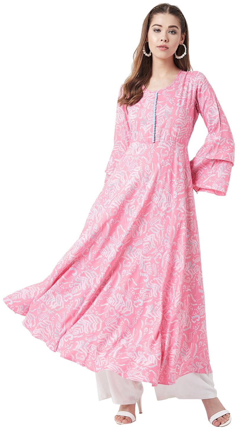 

Tissu Women Viscose Rayon Floral Pink Kurta