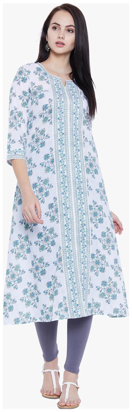 

Tissu Women s Floral Printed A-Line Kurta With Front Slit