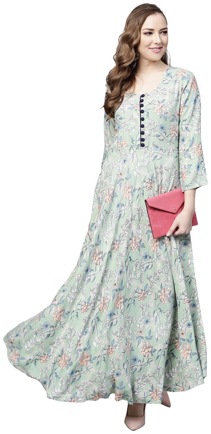 

Tissu Women Sage Green Floral Printed Kurta With Pyjamas