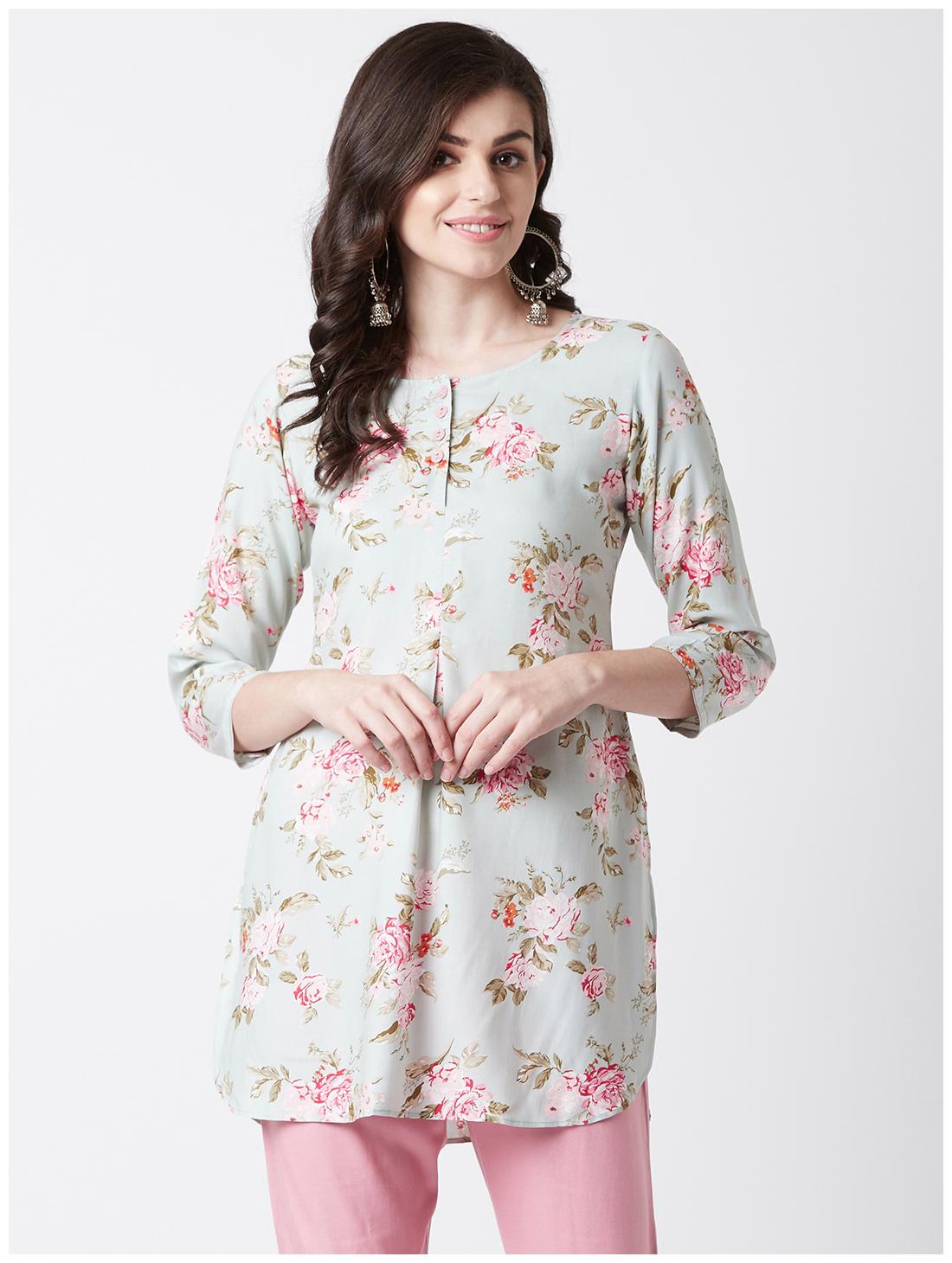 

Tissu Women Green Floral Straight Kurti