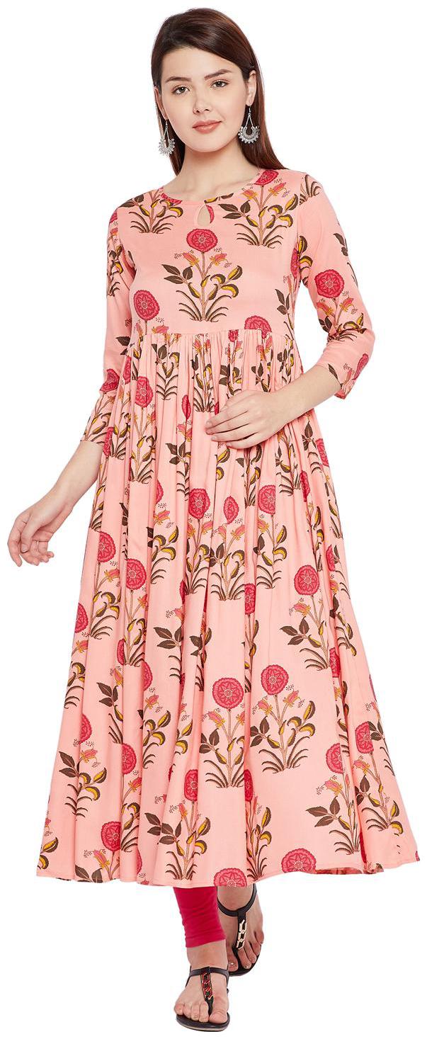 

Tissu Women Peach Floral Printed Pleated Flared Kurta