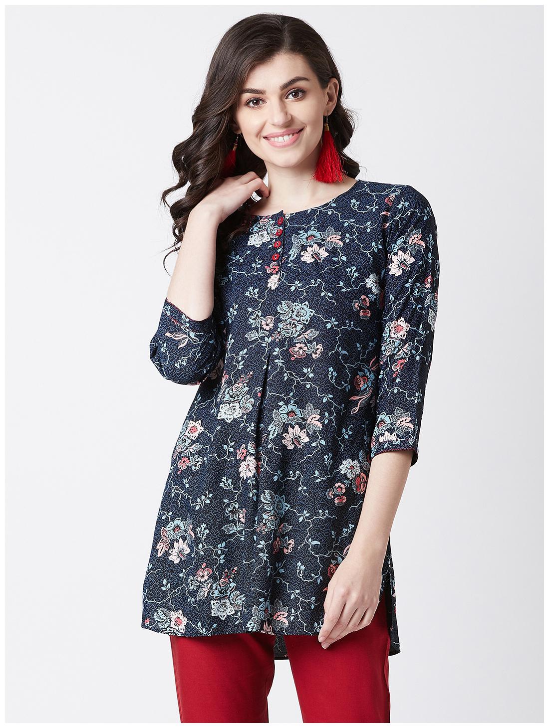 

Tissu Women Black Blue Floral Straight Kurti