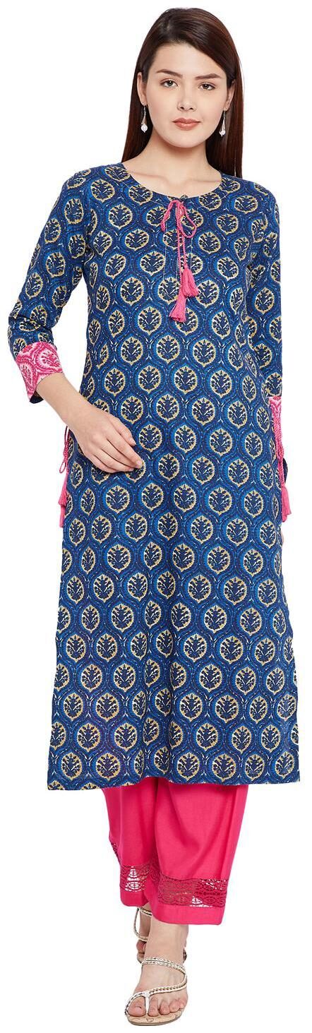 

Tissu Women Blue Ethnic Motifs Straight Kurta