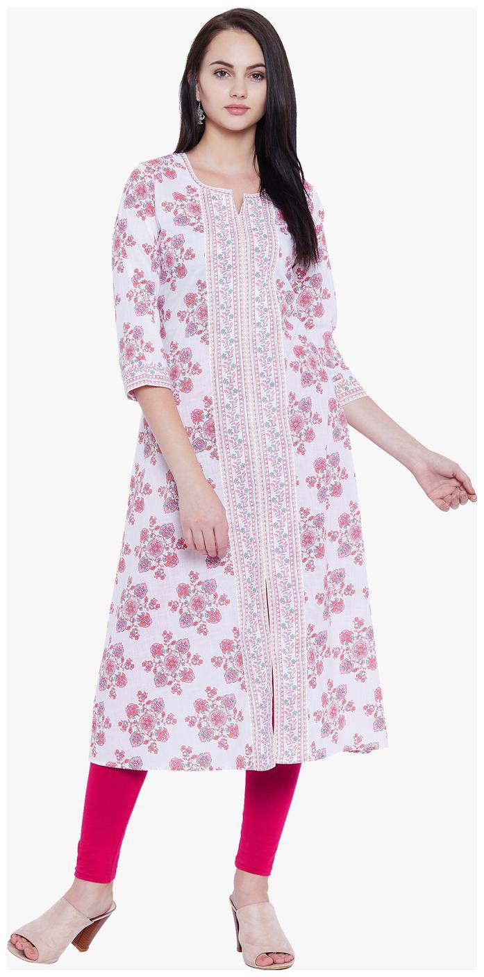 

Tissu Women s Floral Printed A-Line Kurta With Front Slit