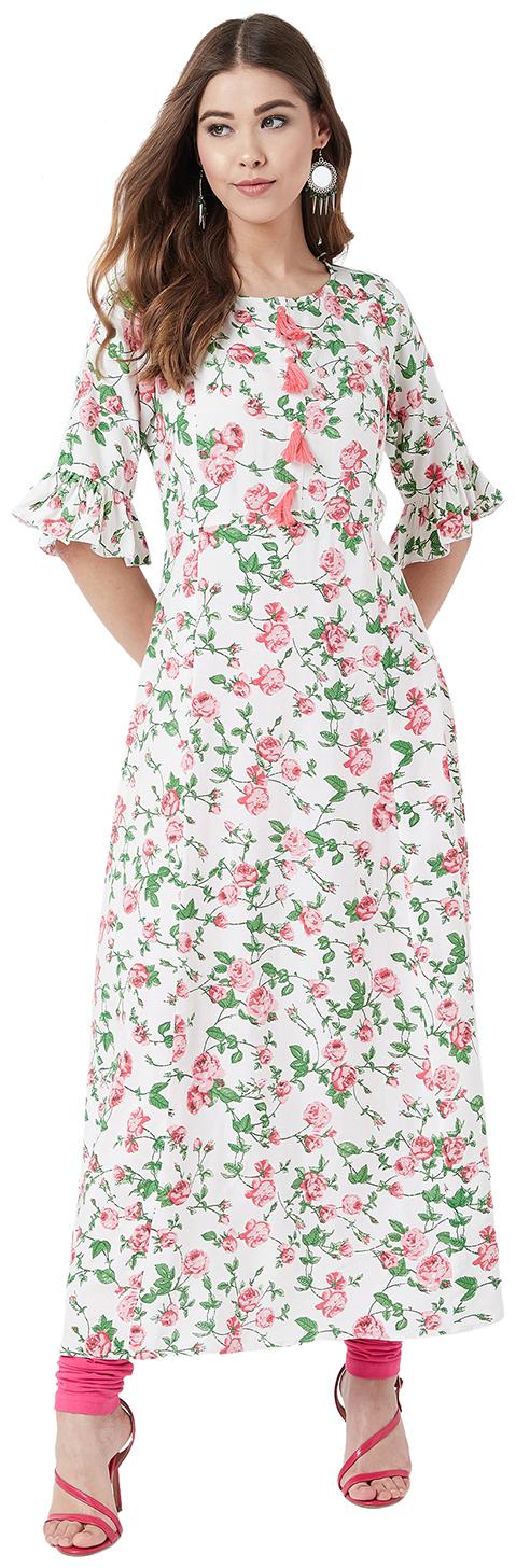 

Tissu Women Viscose Rayon Floral White Kurta