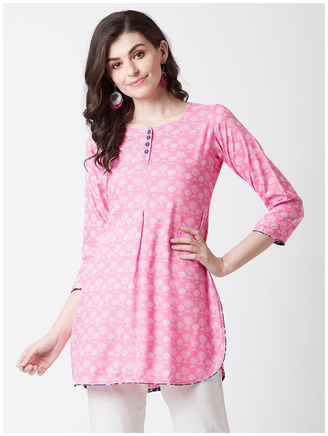 

Tissu Women Pink Printed Straight Kurti