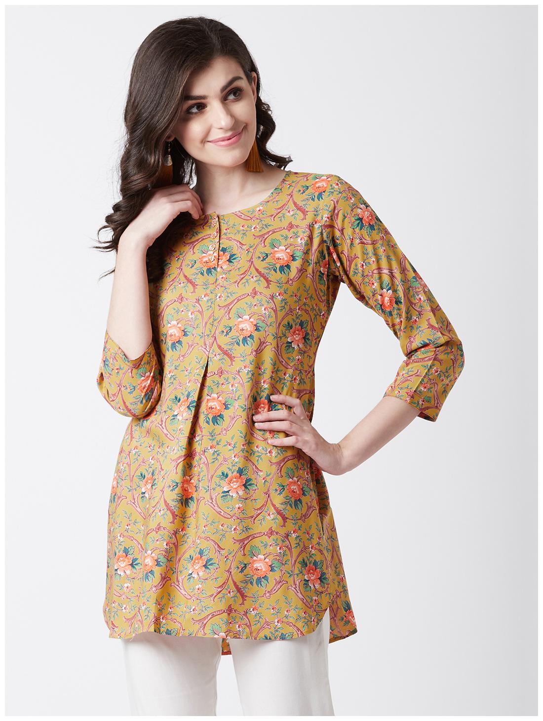 

Tissu Women Yellow Floral Straight Kurti