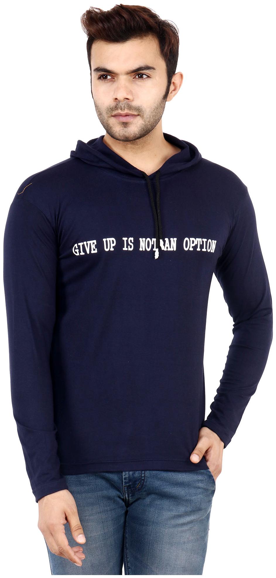 

TJAR Men Navy blue Regular fit Cotton Blend Hood T-Shirt - Pack Of 1