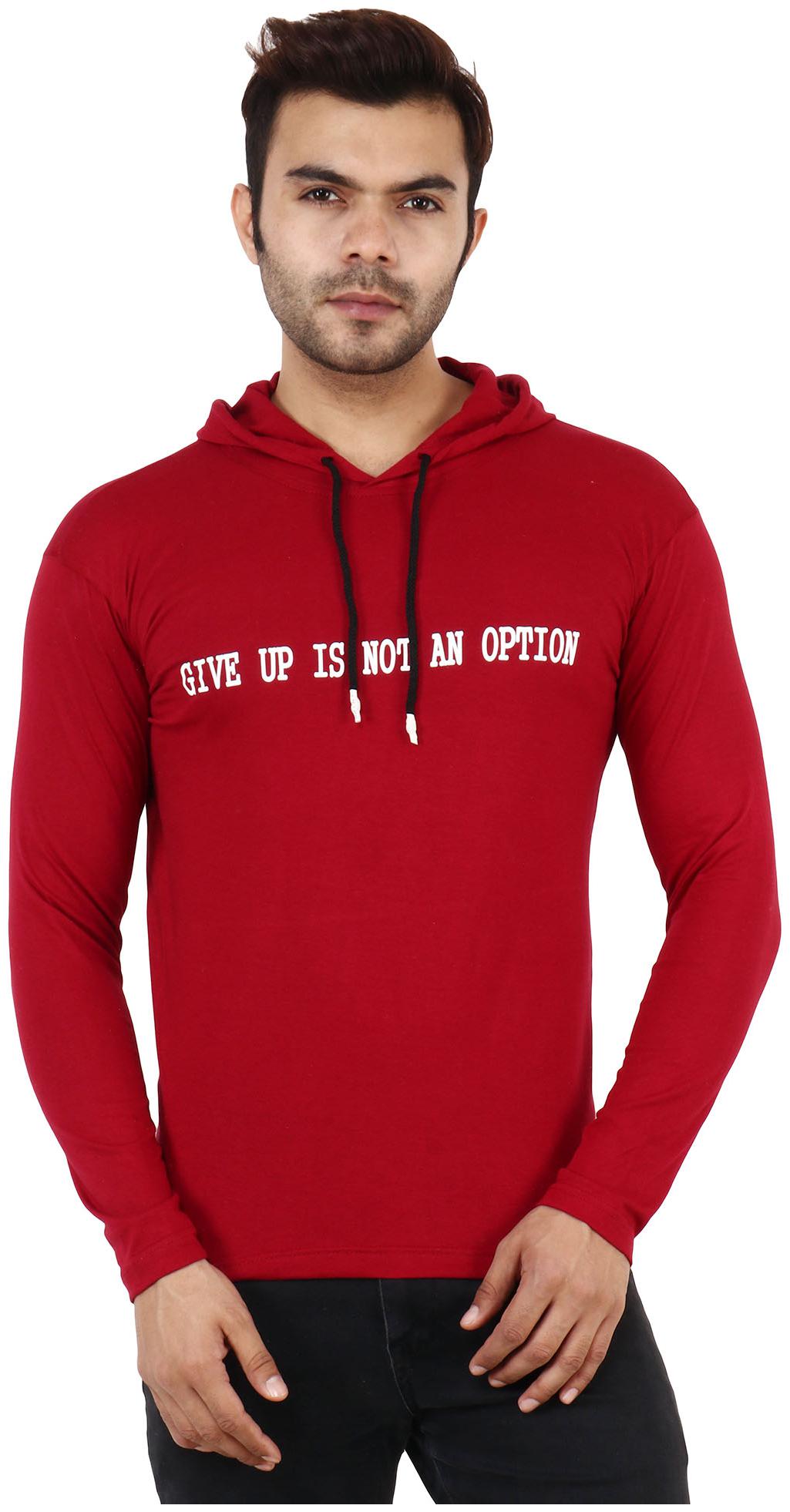 

TJAR Men Maroon Regular fit Cotton Blend Hood T-Shirt - Pack Of 1