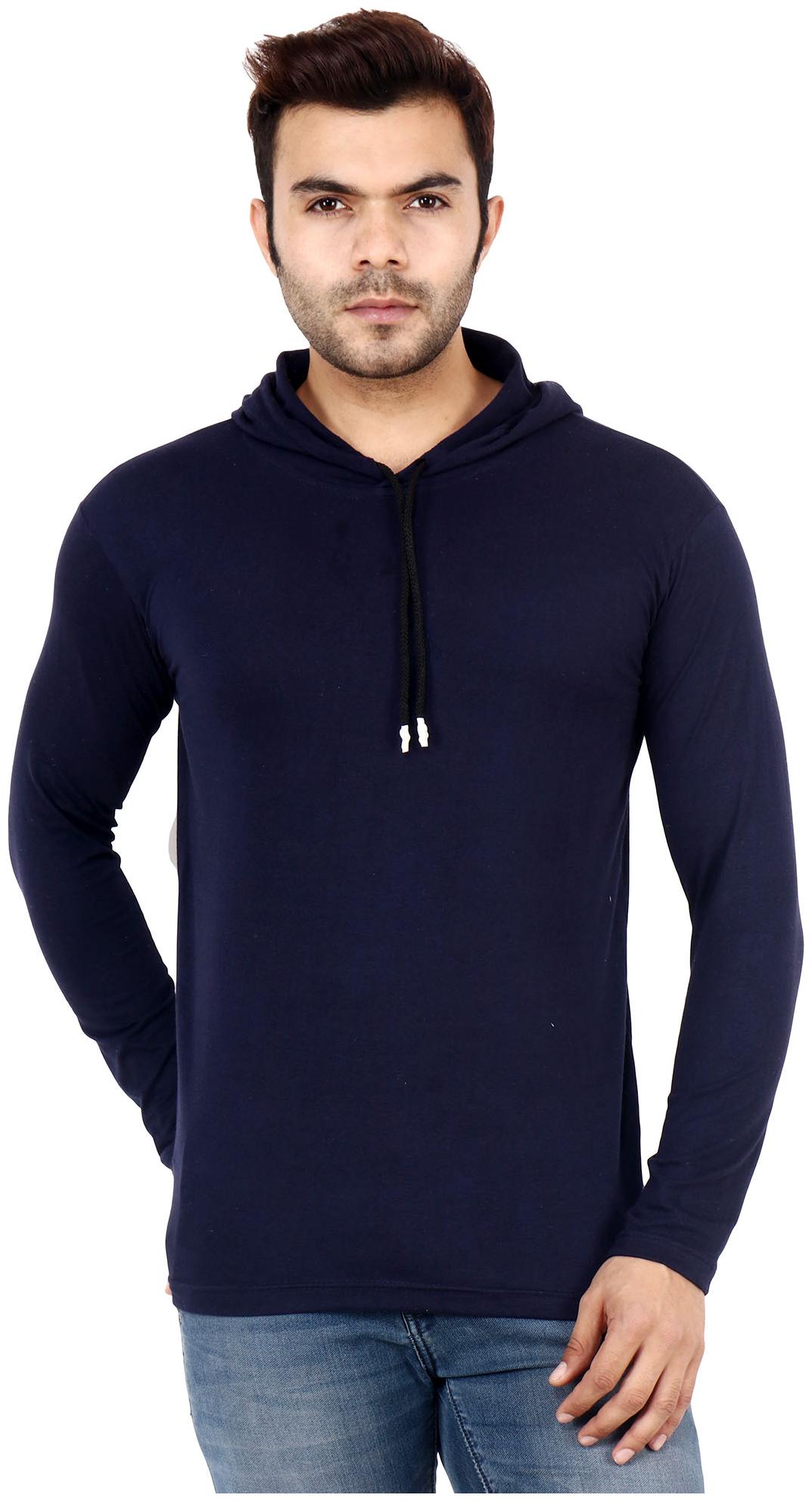 

TJAR Men Navy blue Regular fit Cotton Blend Hood T-Shirt - Pack Of 1