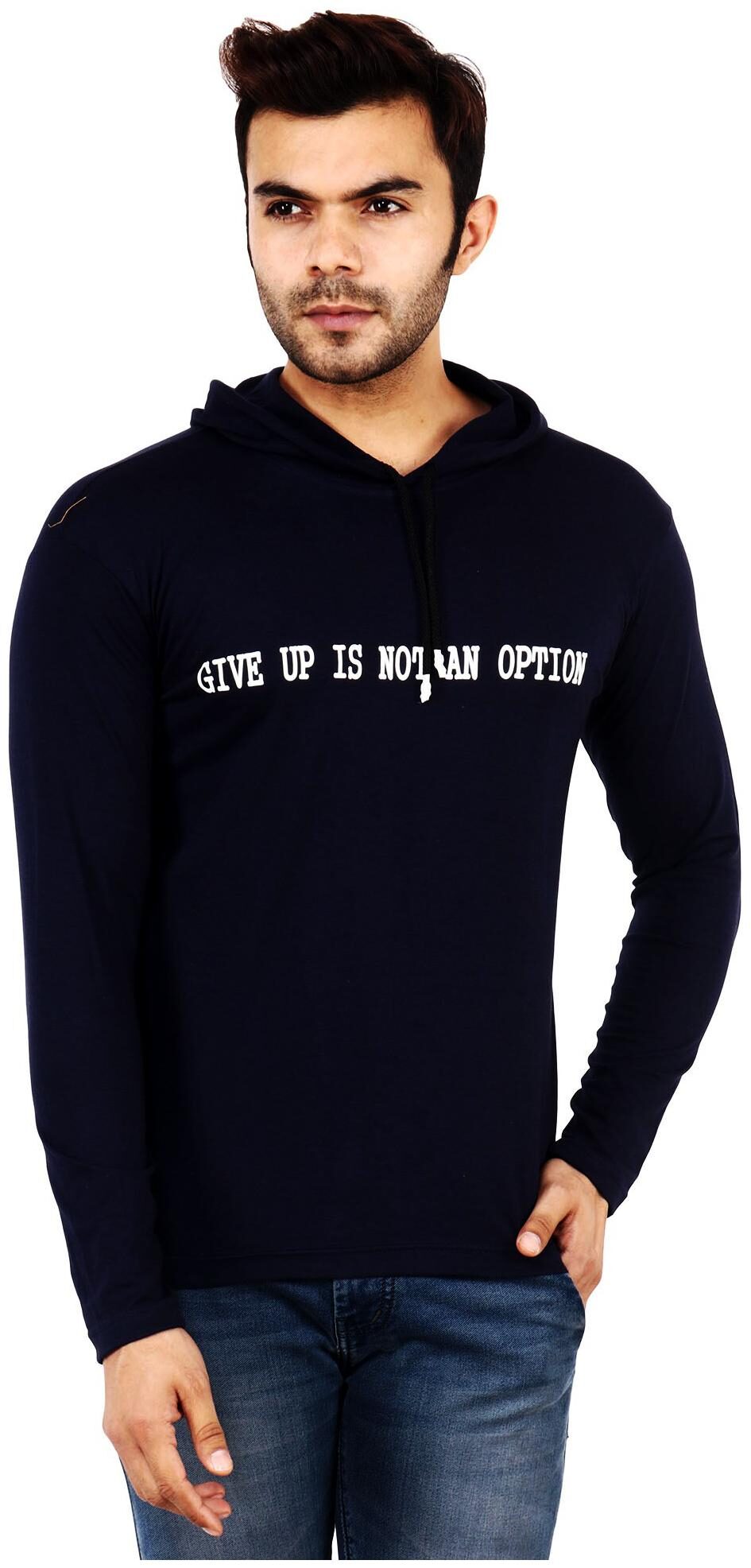 

TJAR Men Black Regular fit Cotton Blend Hood T-Shirt - Pack Of 1