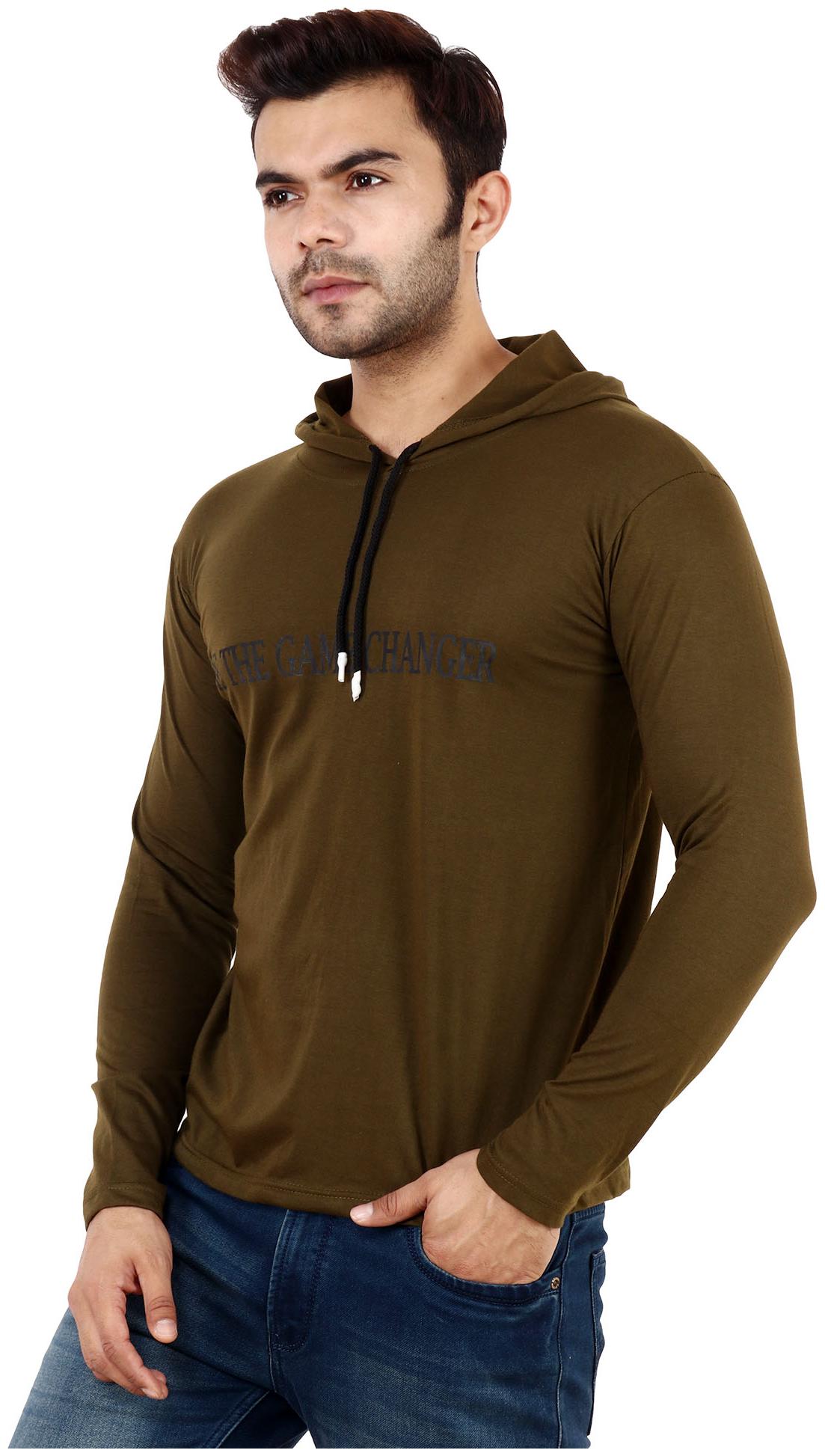 

TJAR Men Olive Regular fit Cotton Blend Hood T-Shirt - Pack Of 1
