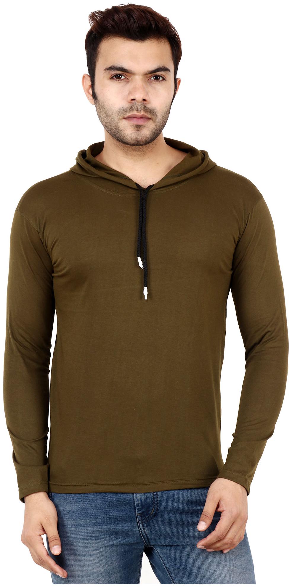 

TJAR Men Olive Regular fit Cotton Blend Hood T-Shirt - Pack Of 1