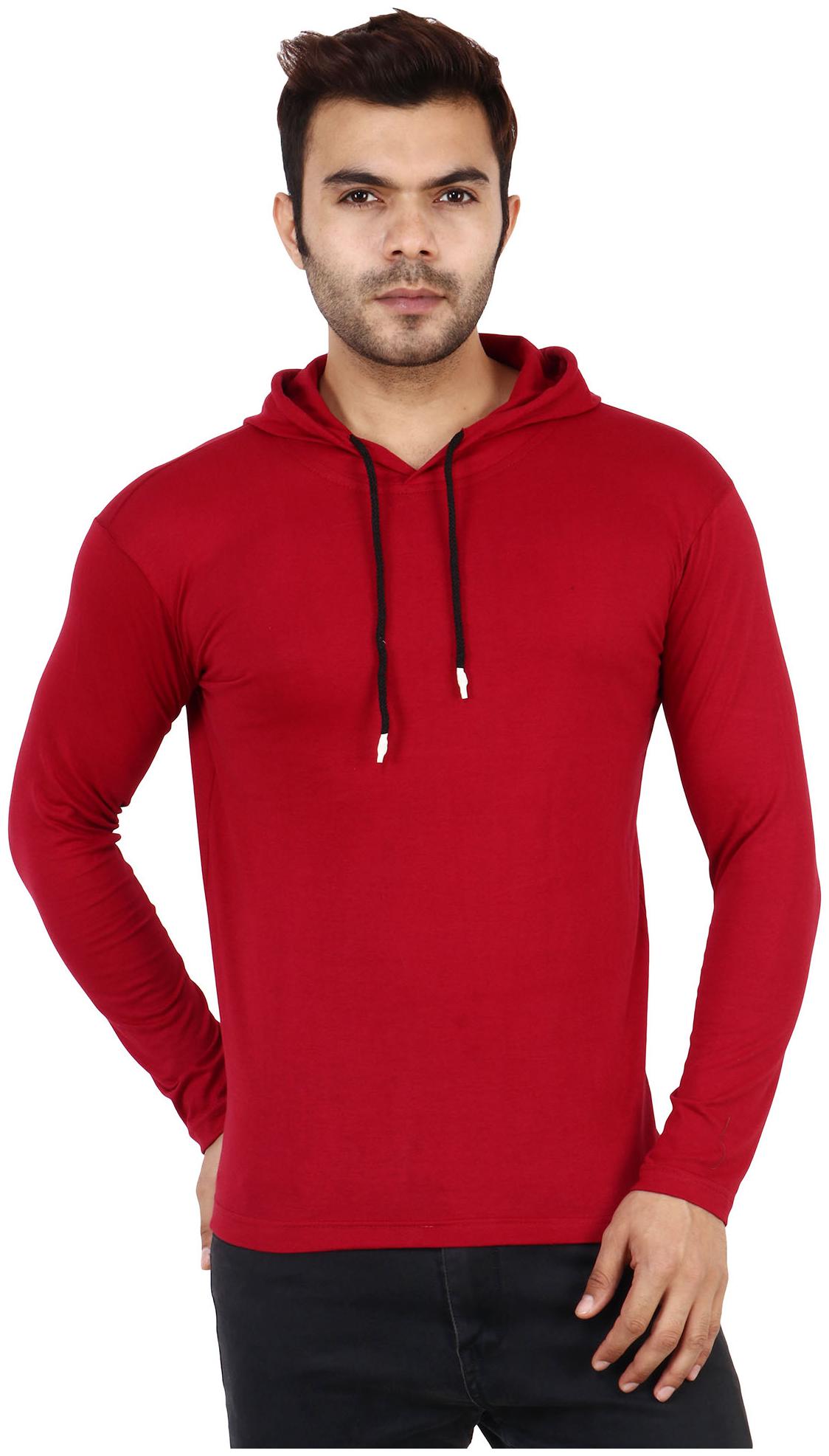 

TJAR Men Maroon Regular fit Cotton Blend Hood T-Shirt - Pack Of 1