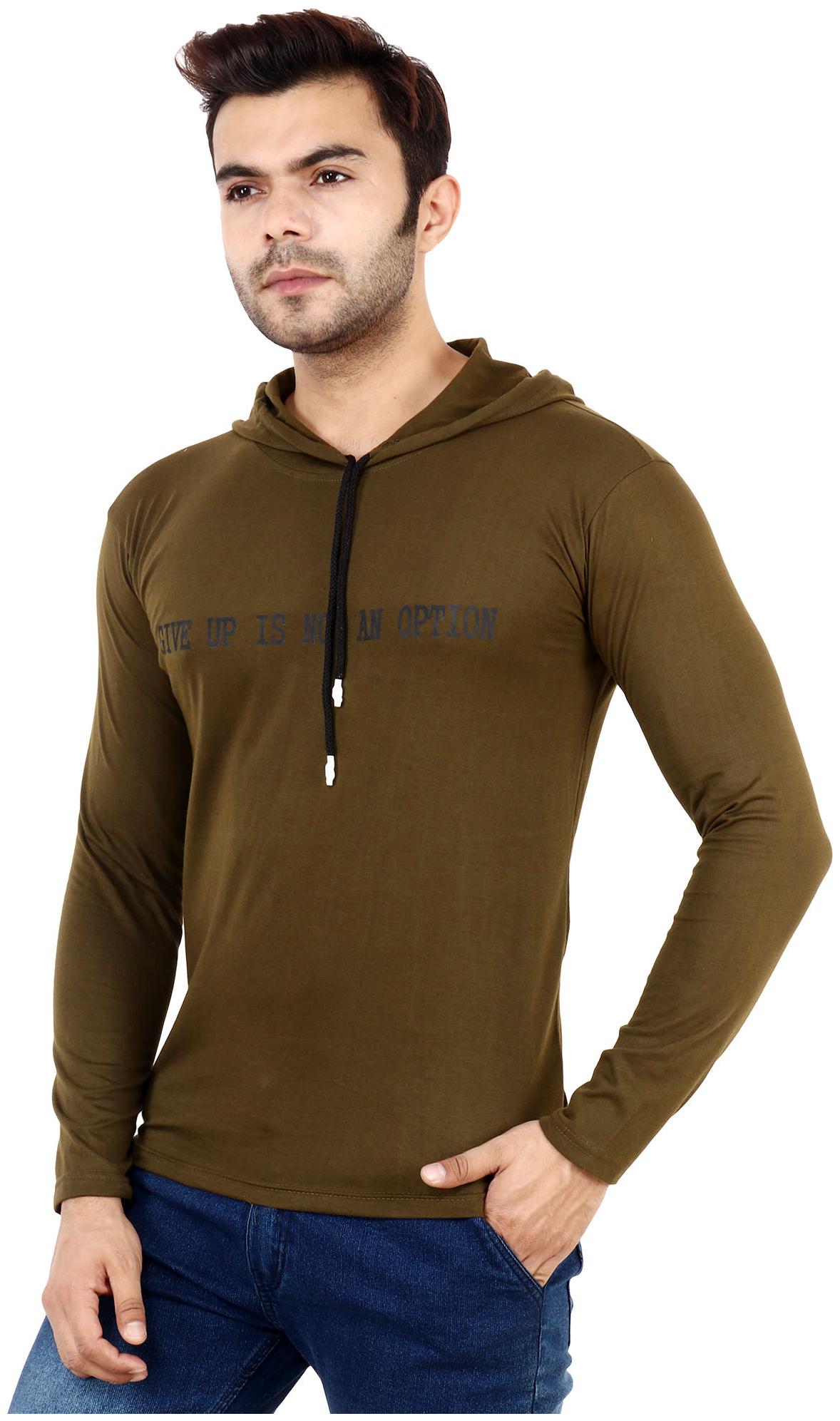 

TJAR Men Olive Regular fit Cotton Blend Hood T-Shirt - Pack Of 1