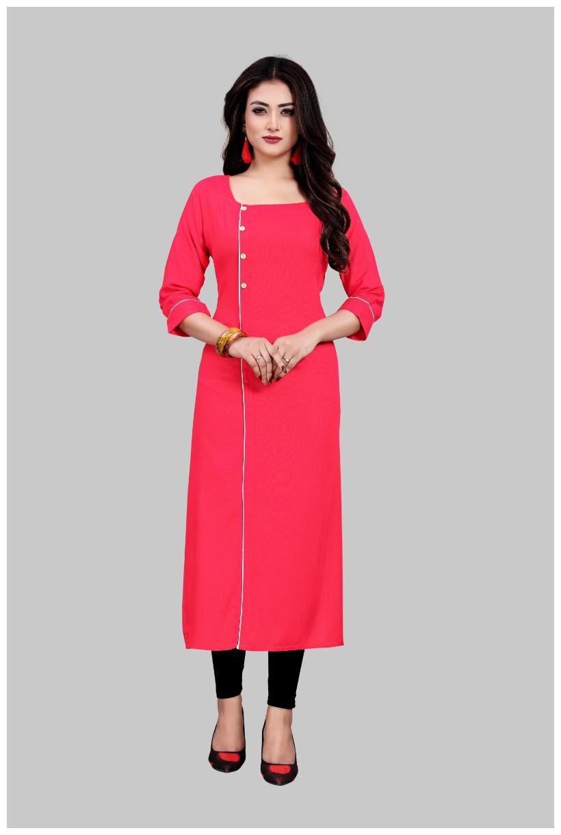

TMF Women Peach Solid Straight Kurti