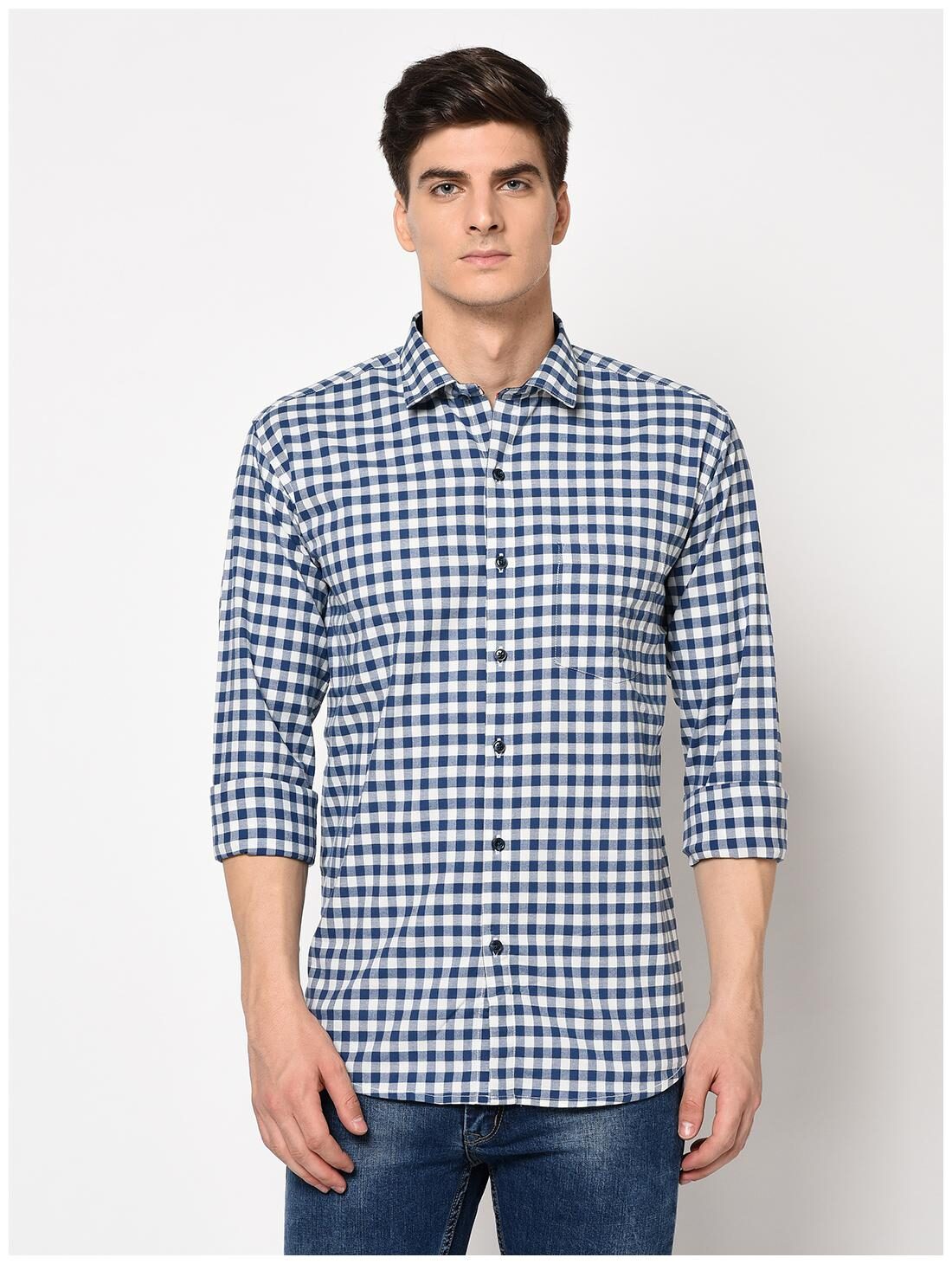 

Tng Men Blue Checked Regular Fit Casual Shirt