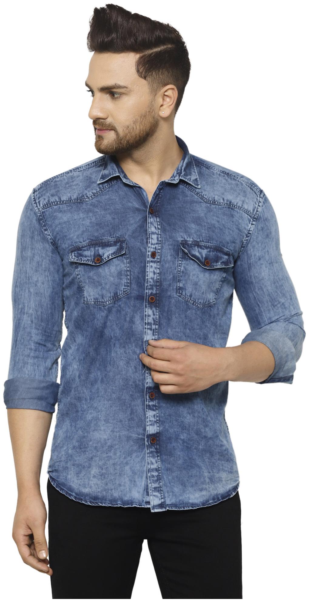 

Tng Men Blue Solid Slim Fit Casual Shirt