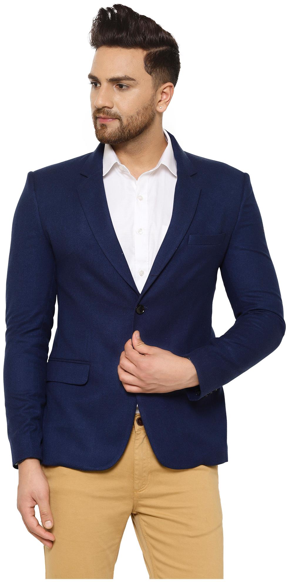

Tng Men Blue Solid Slim fit Single Breasted Blazer