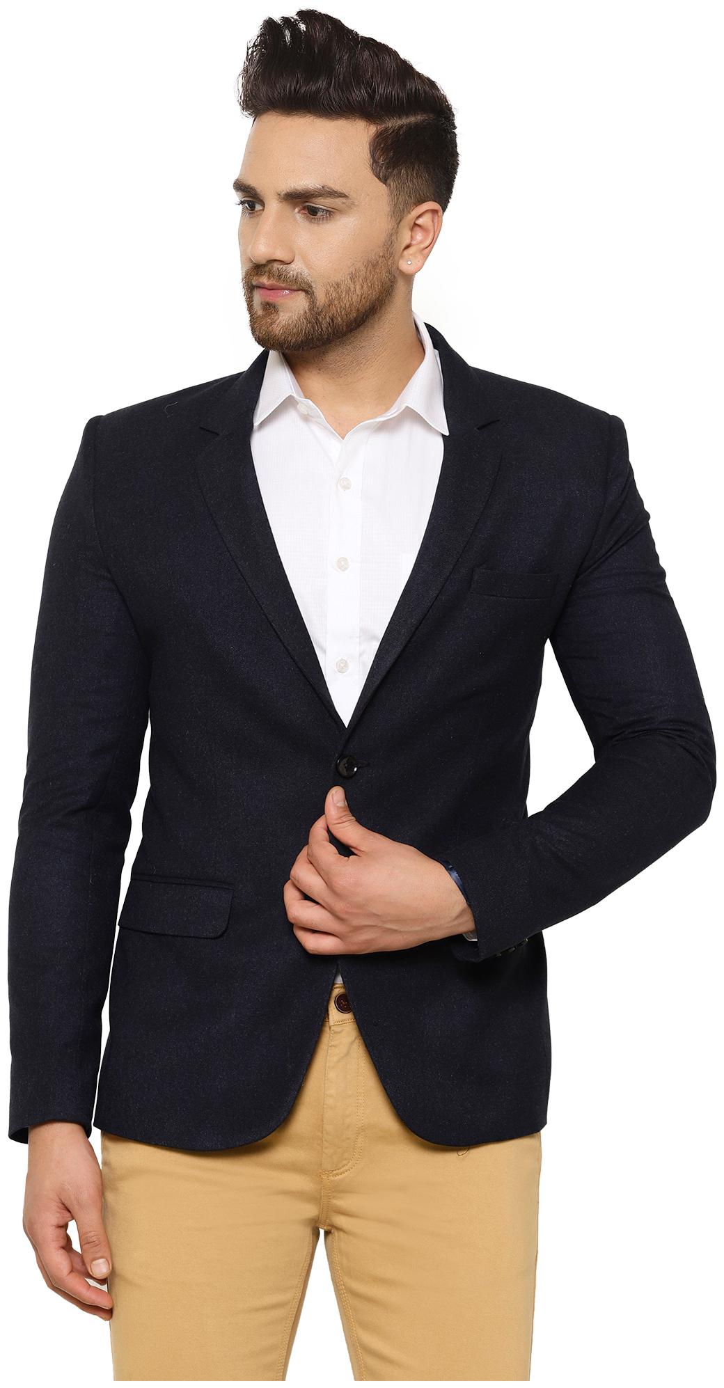 

Tng Men Blue Solid Slim fit Single Breasted Blazer