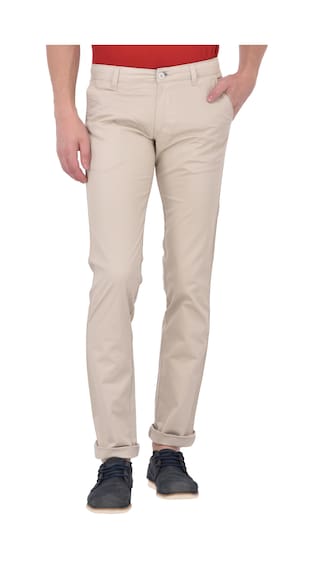 TNG New York Men Cream Solid Regular fit Regular trousers