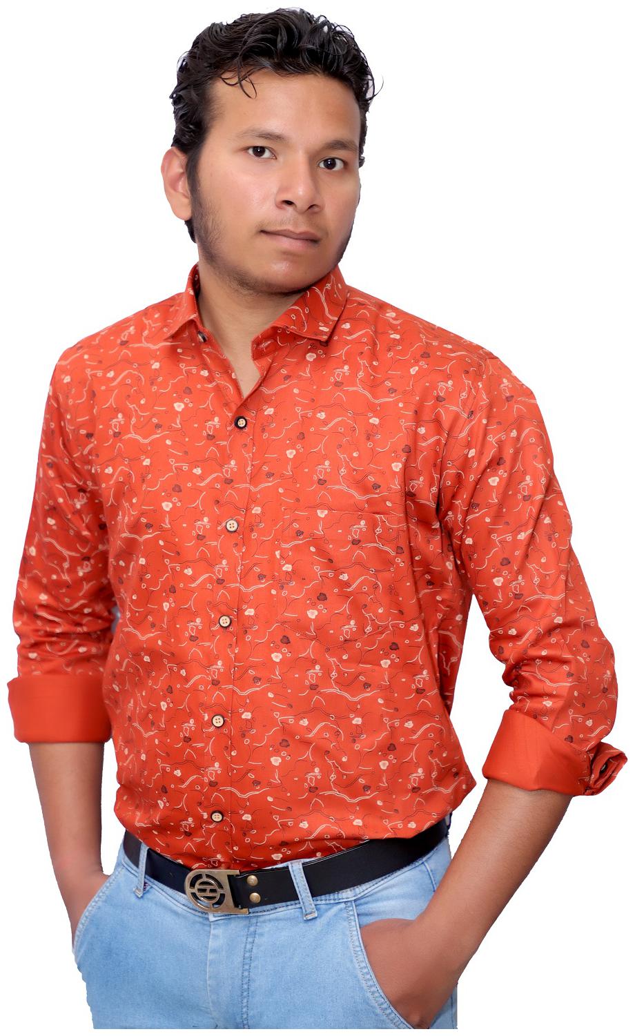 

Tooley Men Orange Printed Slim Fit Casual Shirt