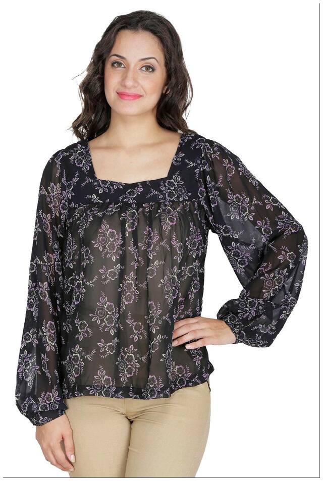Mayra Women Printed Regular top - Black