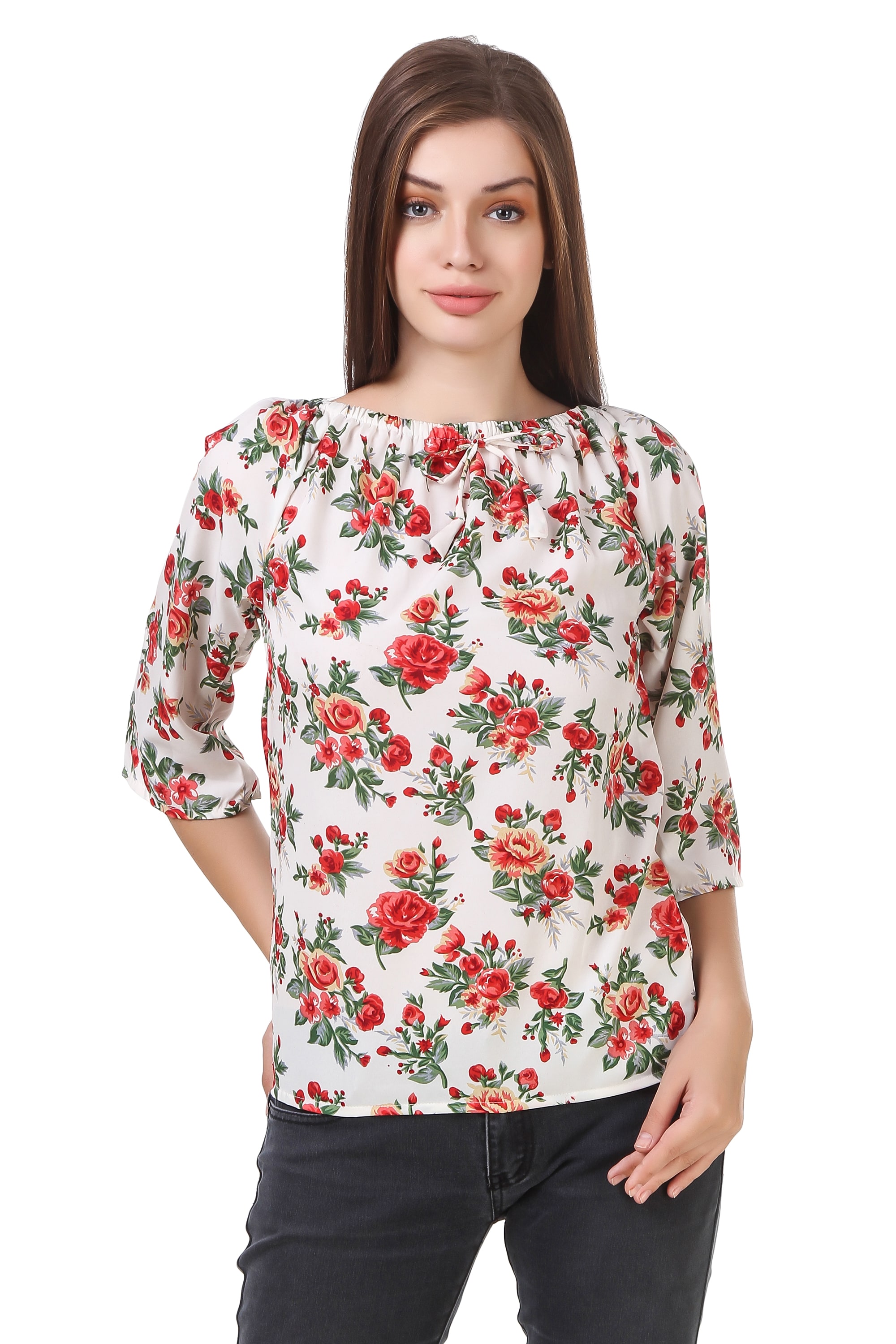 

Delux Look Women Floral Regular top - White