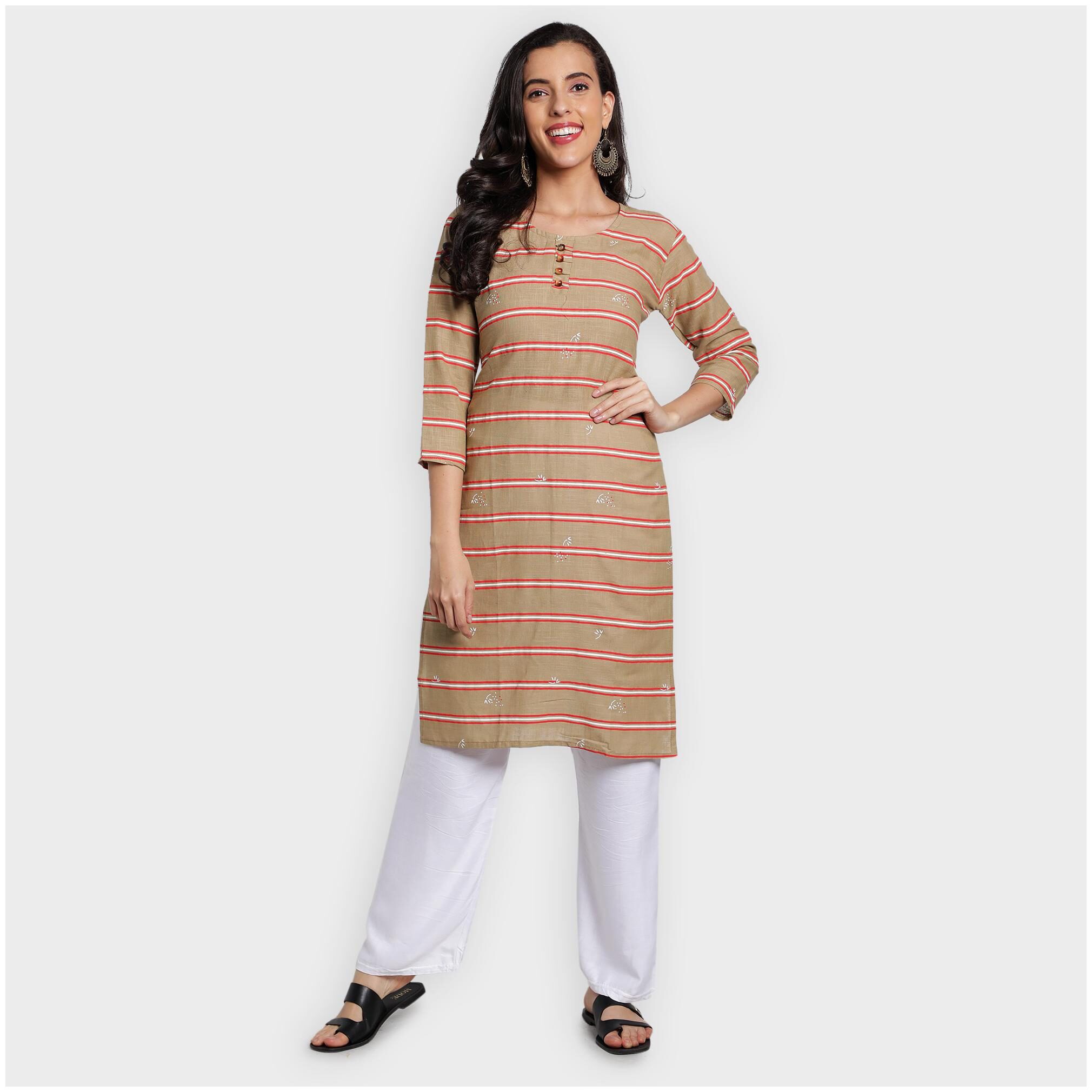 

toshani Women Beige Striped Straight Kurta